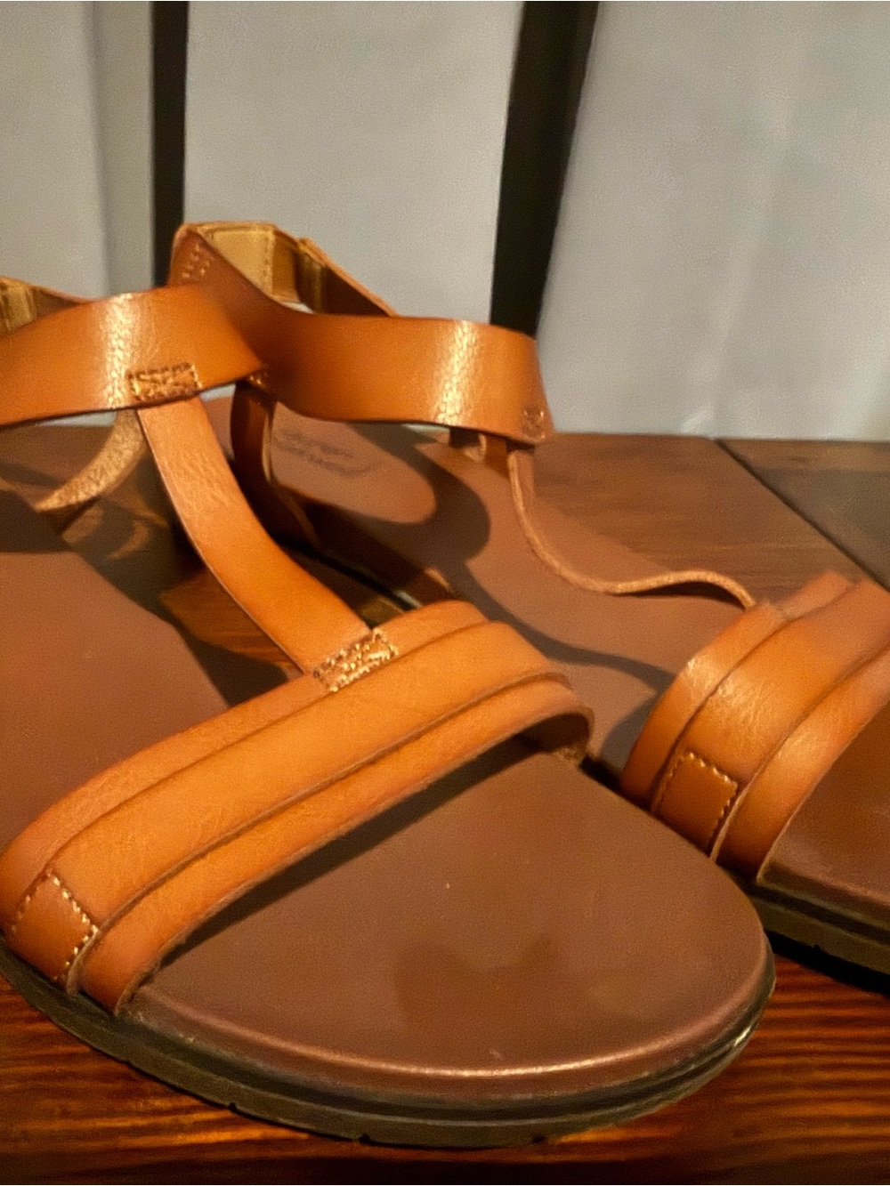 Women's Cognac Strappy T-Style Sandals — Comfortable Everyday Wear